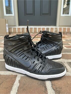 Nike Dunk Sky Hi 2.0 Joli laser cut black leather cutout wedge sneakers 7